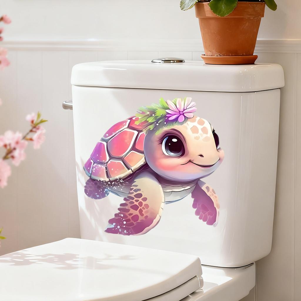 Süßer Rosa Meeresschildkröte Toilettendeckel Aufkleber Wasserdicht Fleckenfest Badezimmer Toilette Hausdekoration