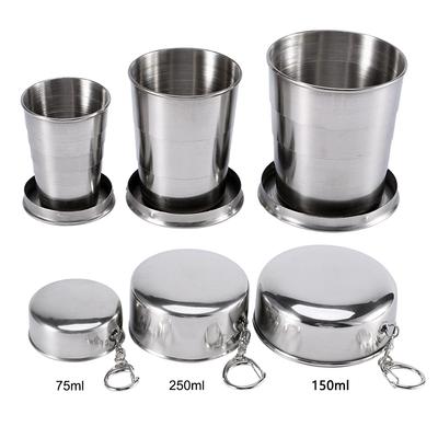 75ml/150ml/250ml Camping Mug Stainless Steel Outdoor Travel Camping Folding Cup Portable with Keychain for Camping Picnic Hiking