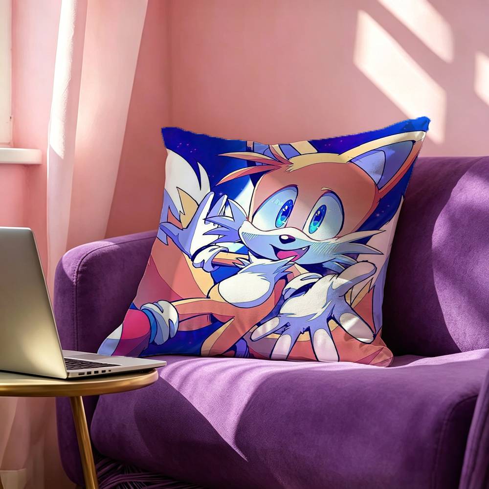 Anime TTails Cartoon Square DoubleSided printed Pillow Case Bedroom Bedside Pillow Sofa Cushion Cover
