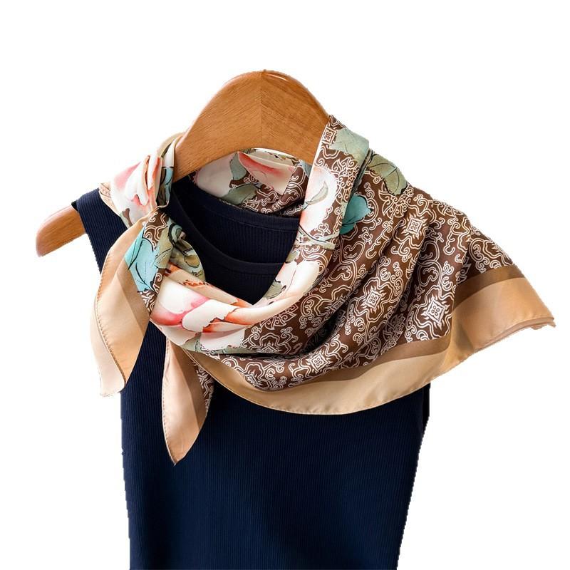 Sweet National Style Printing Simulation Silk Scarf Square Scarf High-End Shawl Versatile Neck Small Square Scarf Headscarf Scarf Women