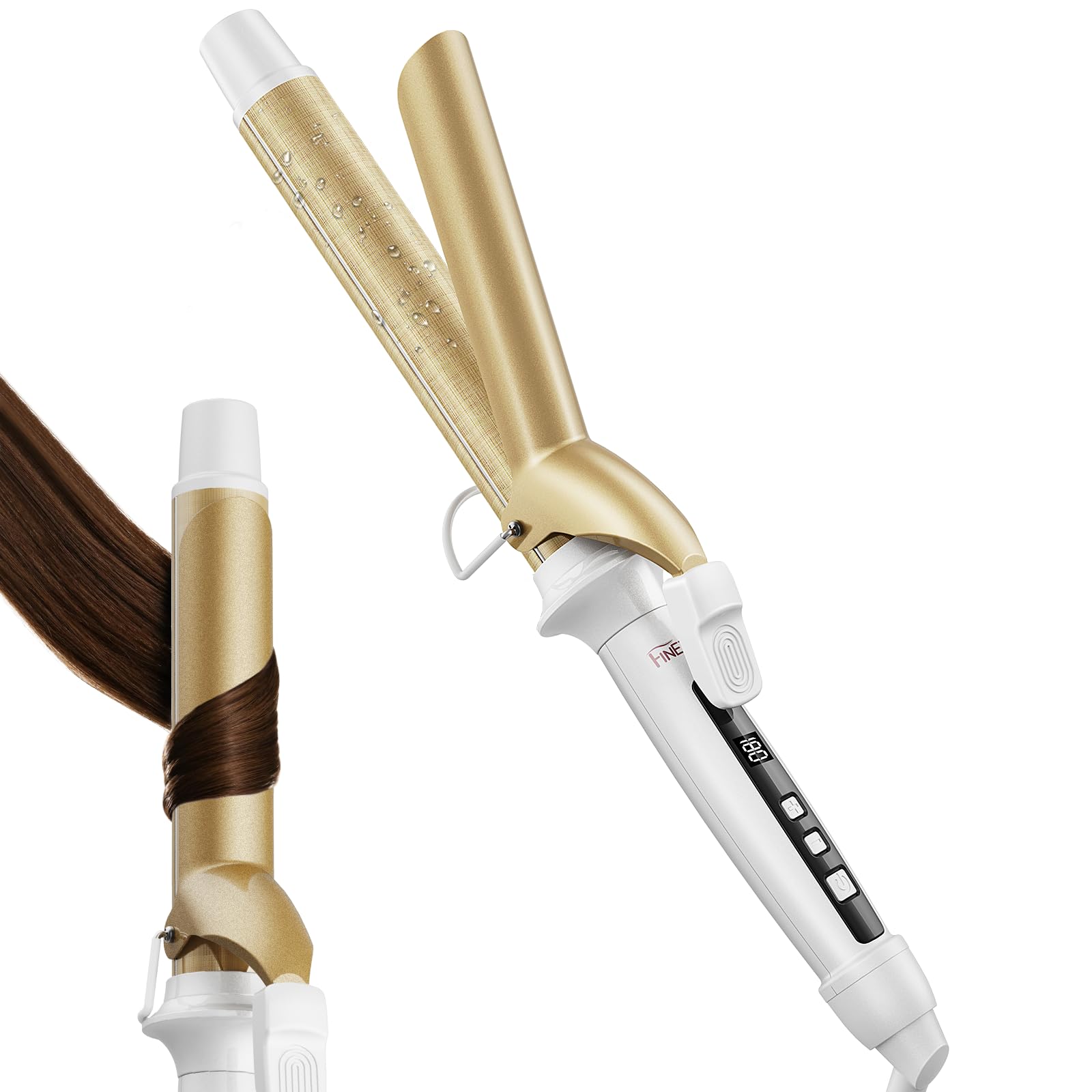 FINETOL 32mm Curling Iron Pro Curling Instant Moisture International Adjustable Temperature from to Fast Temperature Memory LCD Temperature Rotating золотой