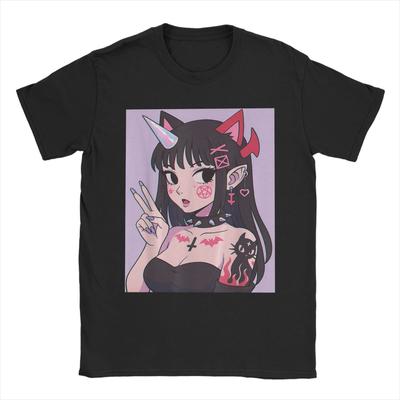 Anime Girl Kawaii Pastel Goth Aesthetic Edgy Satanic Waifu TShirts Unisex Round Collar T Shirts  Short Sleeve Tee Shirt Clothes