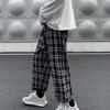 Men Pants Plaid Streetwear Wide Leg Elastic Waist Loose Sports Pants Trousers for Autumn