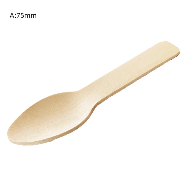 

100 шт./набор Одноразовая деревянная ложка Мини-вилка Мороженое Йогурт Свадебный десерт Маленькая посуда Медовая ложка 75mm