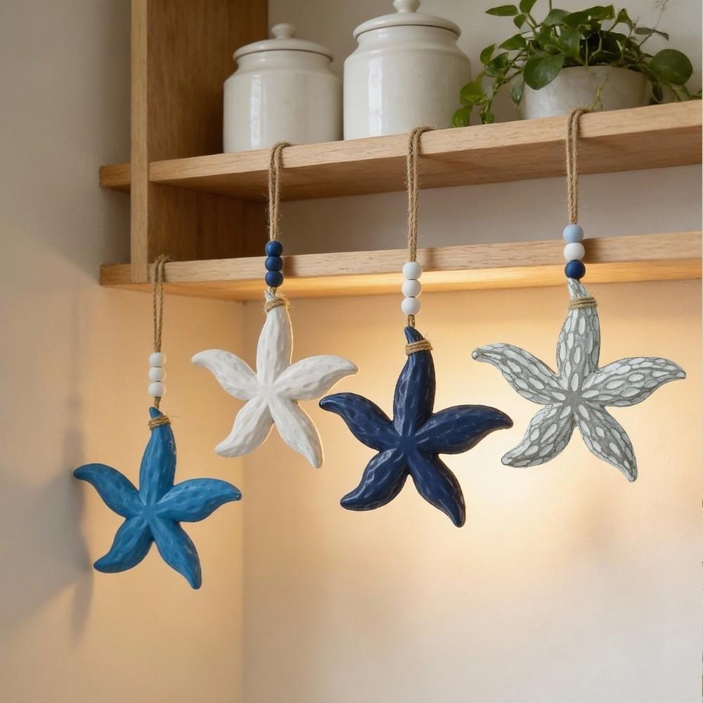 Hanging Nautical Decor Mediterranean Style Ocean Animal Pendants Wooden Starfish Pendants  Interior