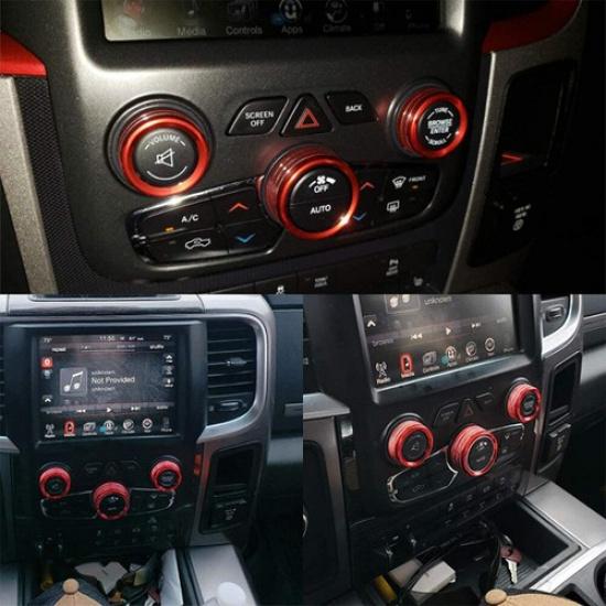 3pcs AC Radio Trim Switch Knob Cover Ring for Dodge Challenger/Charger 15-21 RED