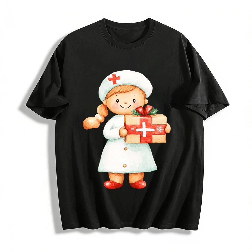 

Christmas Nurse Print Casual Top For Adults And Kids Pure cotton T-shirt XXS