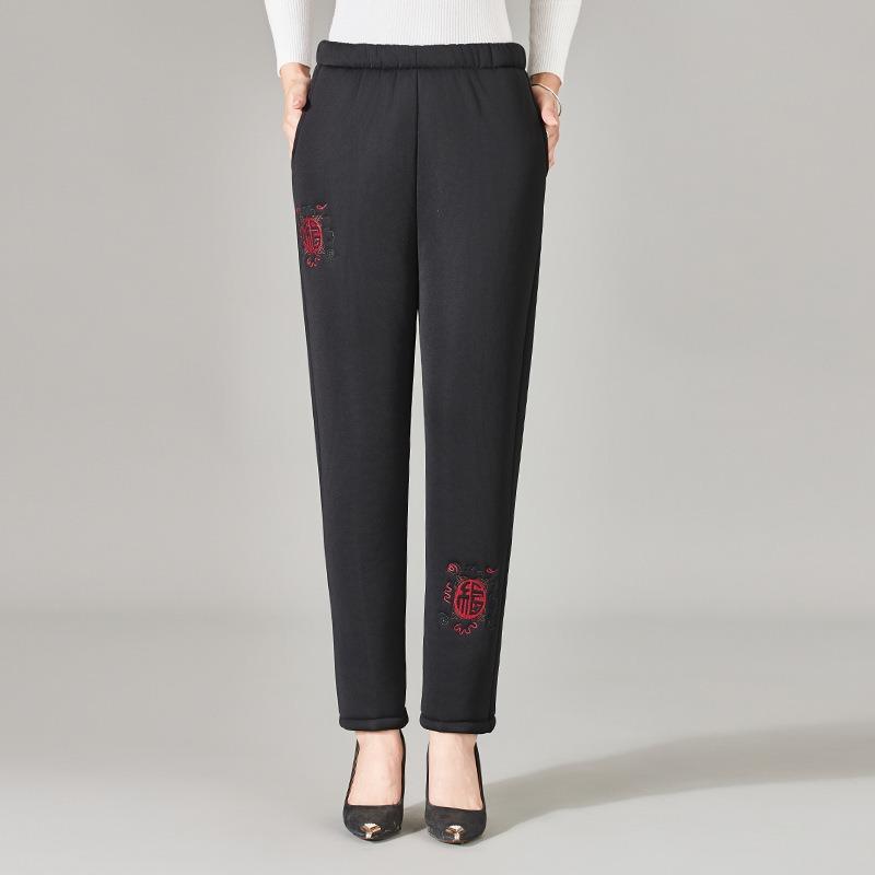 Elderly cotton pants female mother lamb wool pants piled and thickened outer wear winter old lady high waist loose grandma pants