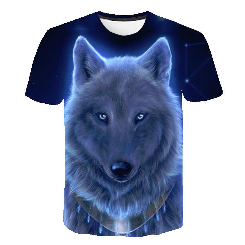 Summer Round Neck 3D Wolf Print Top Fashionable Casual Short Sleeved Men's T-shirts