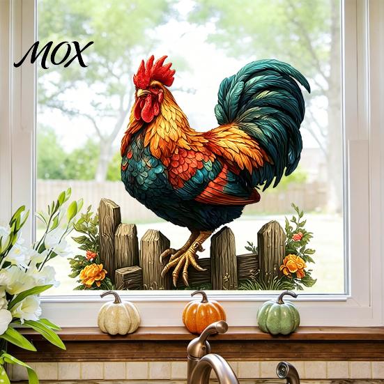 Decorative Glass Sticker 1/2 Sheets Farmhouse Rooster Static Window Cling, Removable Cock Door Decorations Decor, Reusable Decal for Home Living Room