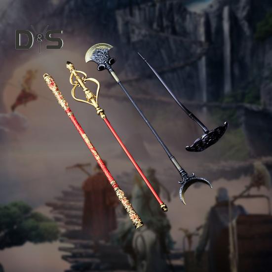 4 Teile/satz Wukong Goldene Knüppel Rake Staff Kit Geschnitzte Reise in den Westen Charakter Waffe Ruyi Jingu Bang Monkey King Bar Golden Hoop Stick Modell