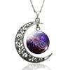 12 Constellation Necklace Zodiac Signs Cabochon Glass Crescent Moon Pendant Clavicle Chain Necklace Birthday Gifts for Women