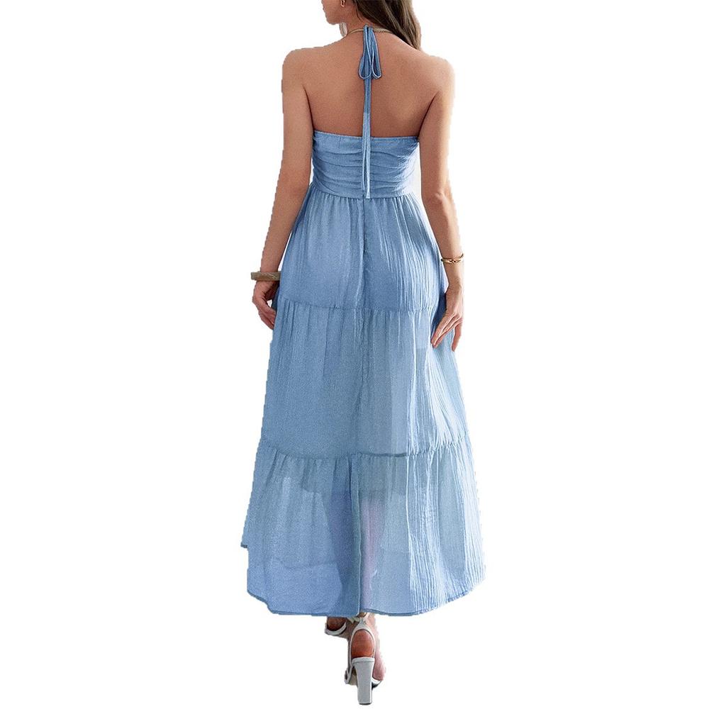 Elegant Vacation-style, Halter-neck, Seaside Atmosphere, Long Dress, Women's Dress, Spring and Summer