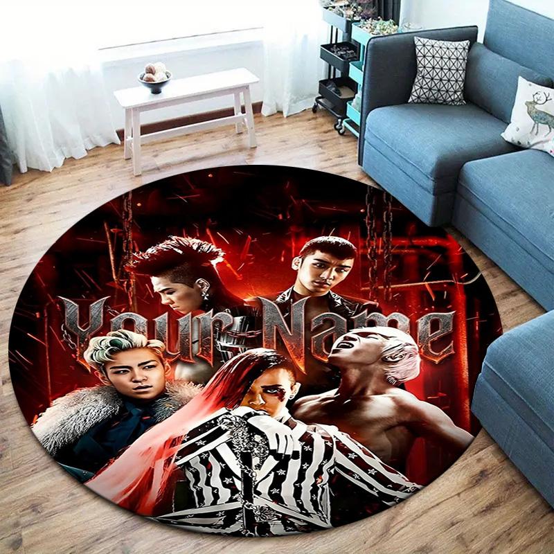 Bigbang Music Custom Name Round Area Rug Carpet Rug For Living Room Bedroom Sofa Playroom Decor Nonslip Floor Mat