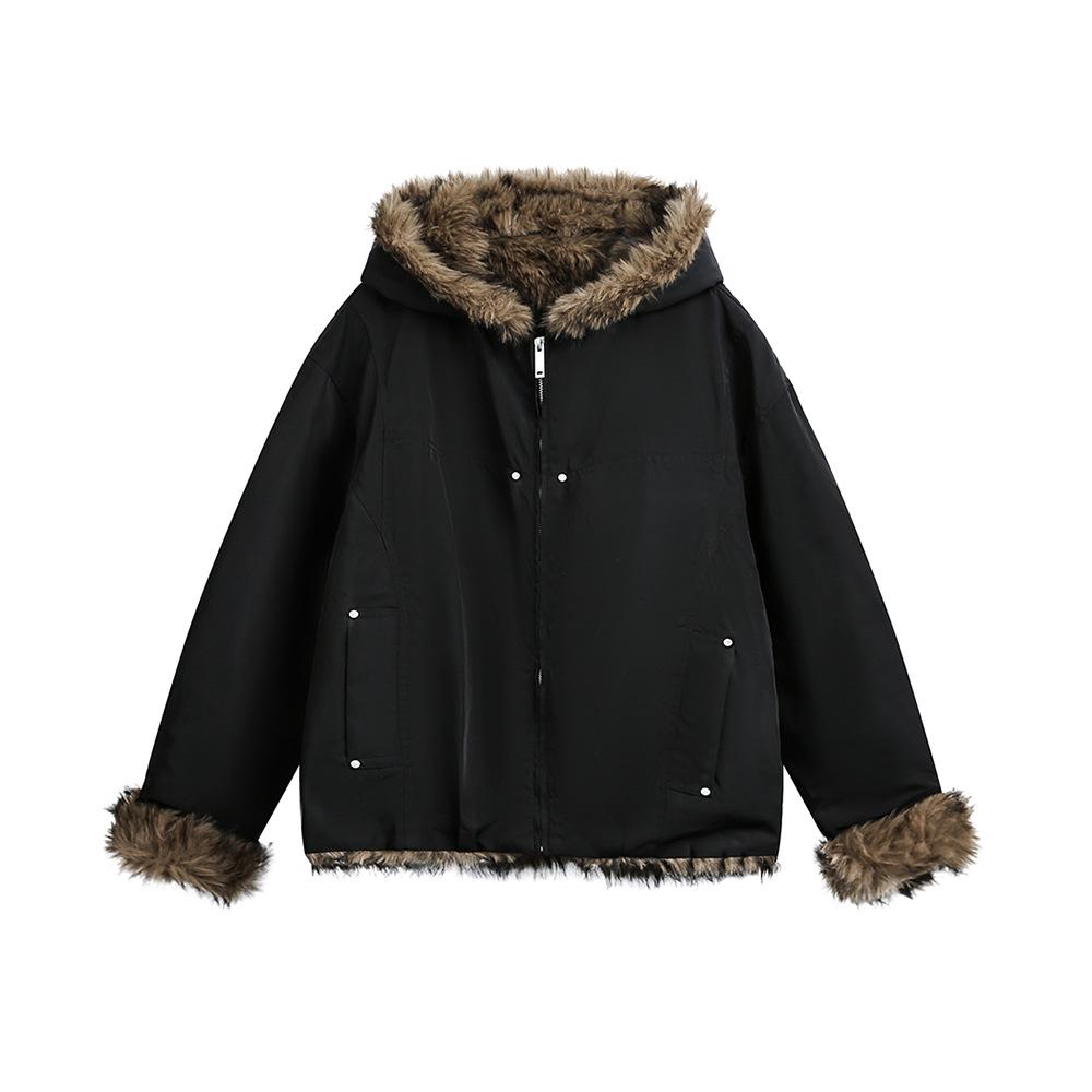Unisex American Retro Fur Collar Thickened Winter Workwear Jacket