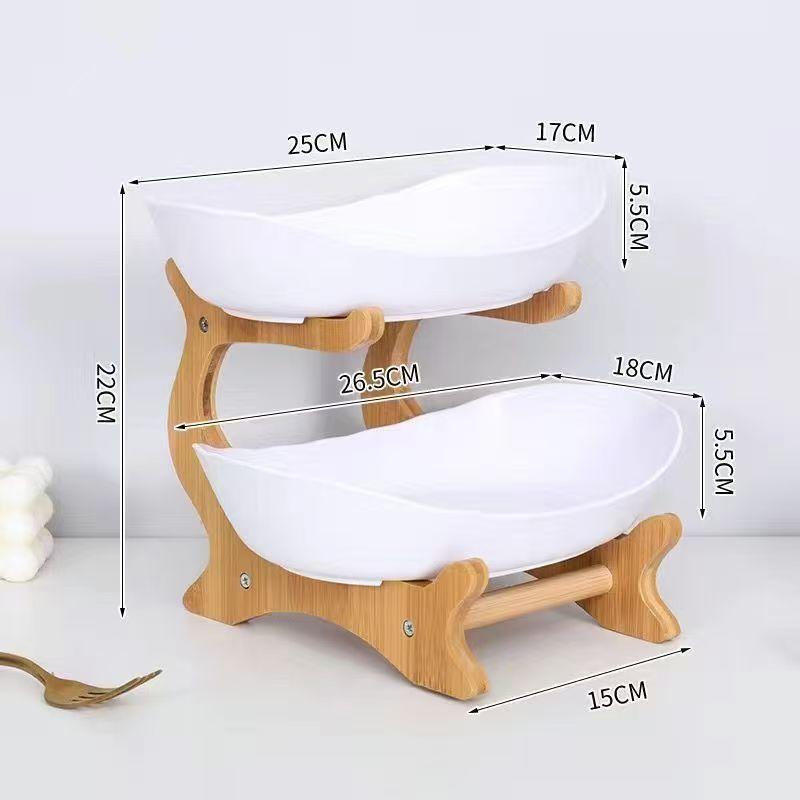 Fruit Bowl for Kitchen Counter Dining Table Serving Bowls with Bamboo Stand Tiered Storage Basket for Fruit Vegetable Snacks