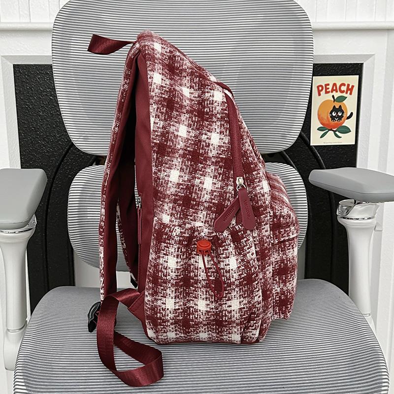 Sac à dos à carreaux rétro pour femme Sac d'école pour étudiant