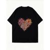 Oversized T-Shirt with Colorful Confetti Collage Heart Print – Vibrant Colorful Edgy-Sweet Top