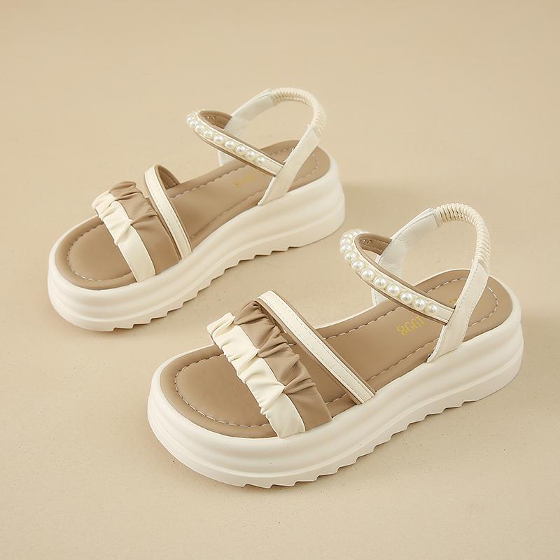 Большие размеры Низкие сандалии женские кожаные Большие римские шлепанцы на низком каблуке Резиновые каблуки-копышки Низкие сандалии из искусственной ткани Женские кожаные Большие размеры 35 бежевый 2570₽