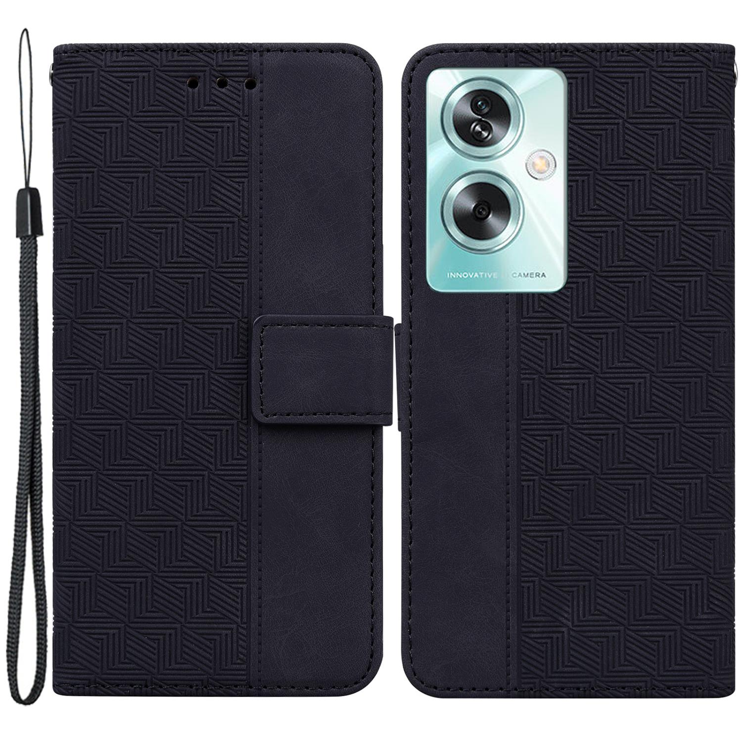 

For Oppo A79 5G/A2 5G Cell Phone Case Geometry Imprinted Anti-shock Leather Wallet Cover D