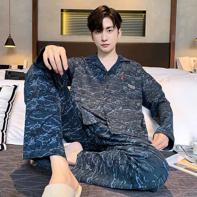 Men's Cotton Pajama Set - Long Sleeve & Pants, Spring To Winter, Casual Outdoor Wear, Plus Size Available