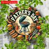 2d Flat 20*20cm, Vintage BBQ Themed Round Wooden Sign, "Happy Father's Day" Design with Grilling Illustrations, Perfect for Home, Cafe, Restaurant.