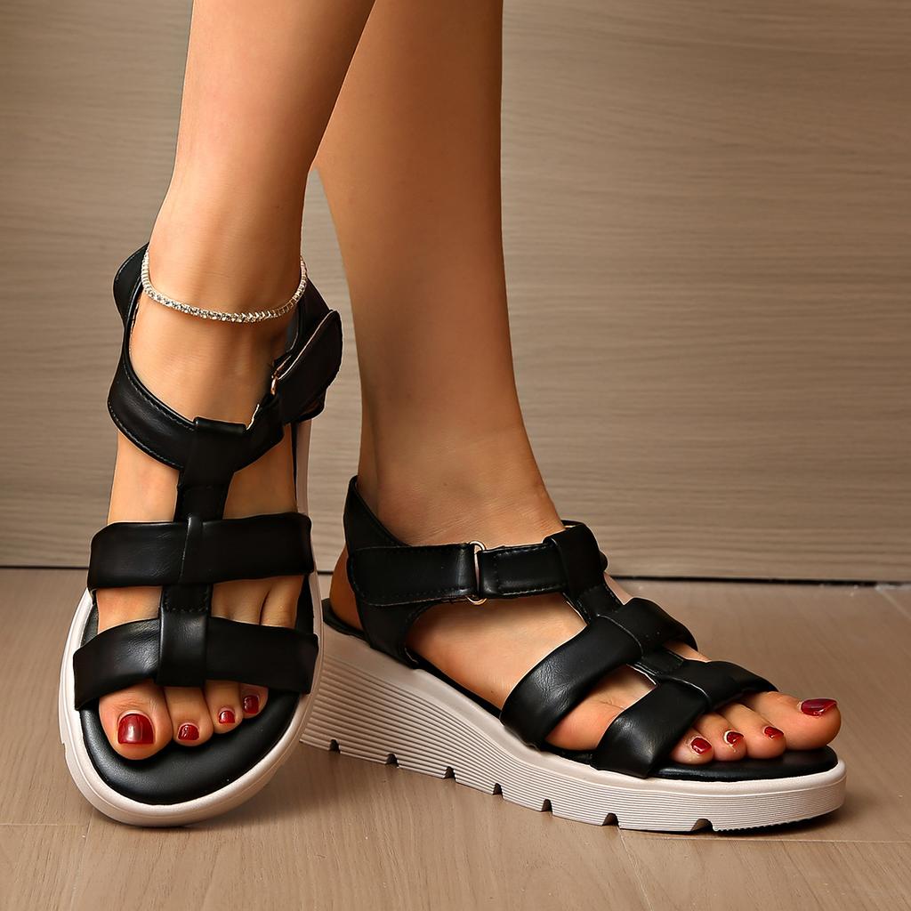 New Platform Open-toed Roman Shoes Women's Platform Versatile Comfortable Sandals Breathable Fashion Velcro Women's Shoes