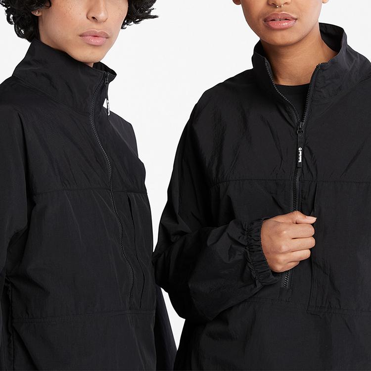 Timberland Solid Color Half Zip Stand Collar Jacket Unisex Jackets Black A5VDF-001