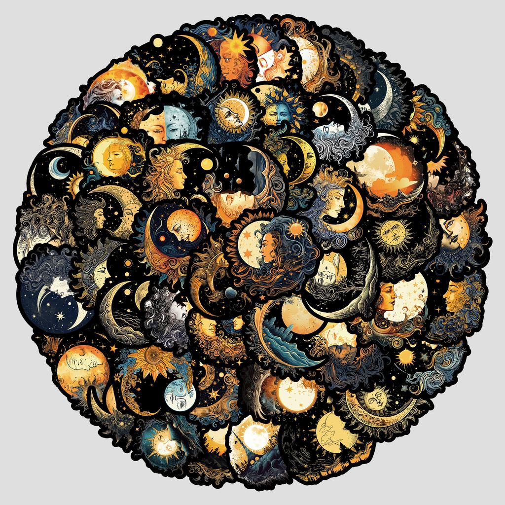 50 Photos of Sun and Moon Goddess Series Graffiti Stickers Water Cup Suitcase Waterproof Decorative Stickers Creative Stickers