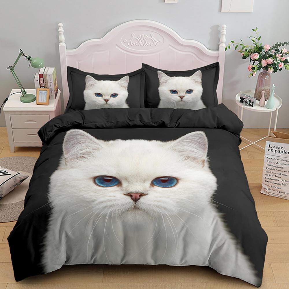 Funny Cute Cat King Queen Bedding Set Full Size For Adult Kids Bed Covers Animal Duvet Cover Sets With Pillowcase 2/3pcs