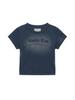 [Matinkim] Pigment Cut Out Logo Crop Top In Smoke Blue