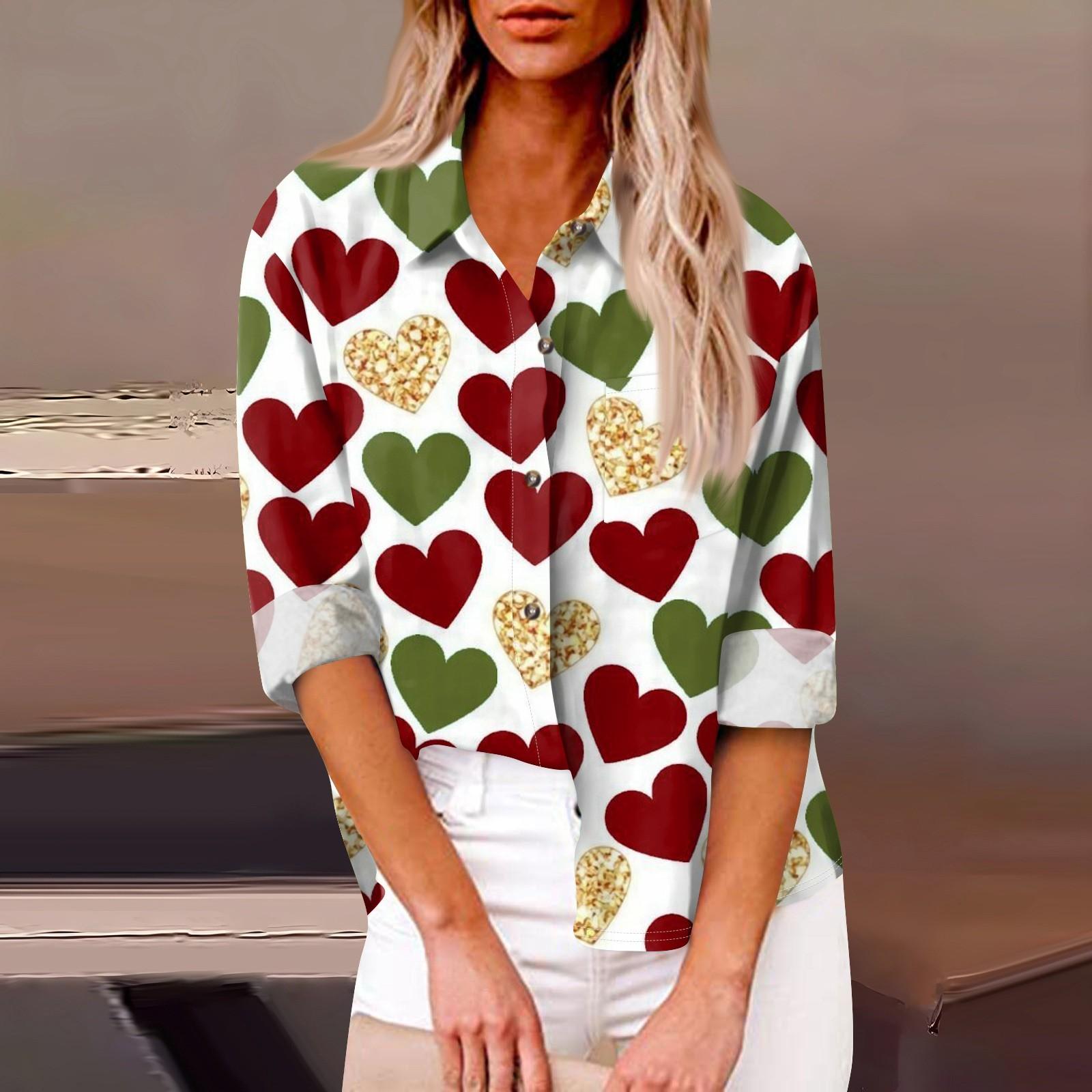 

Женская свободная повседневная рубашка с длинными рукавами и рождественским принтом, кардиган с принтом и карманами XL винный