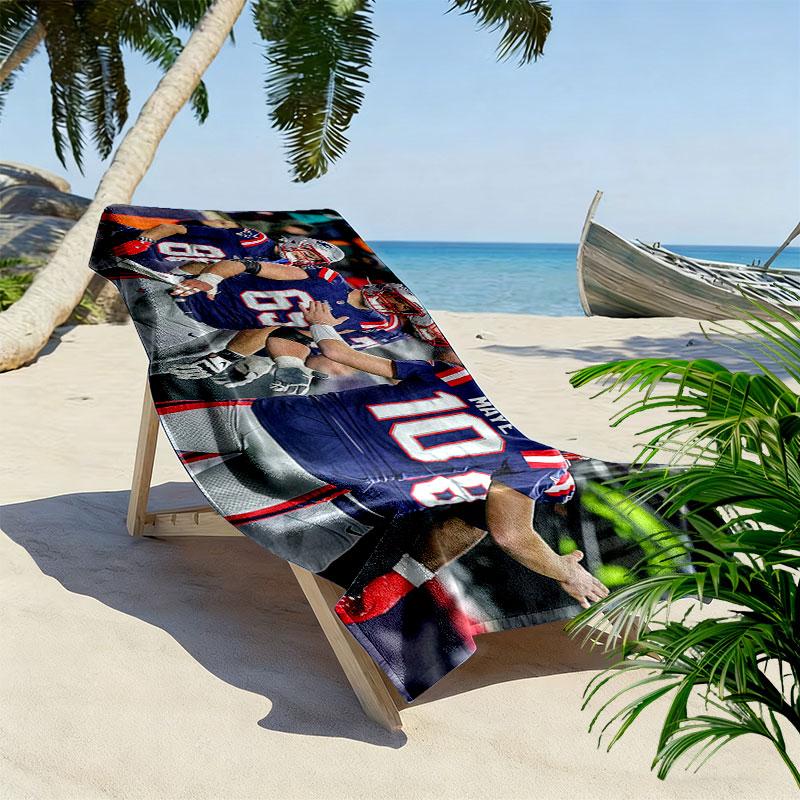 New England Patriots Players Print Beach Towel, Large Soft Quick Dry Towel for Beach Camping Swimming