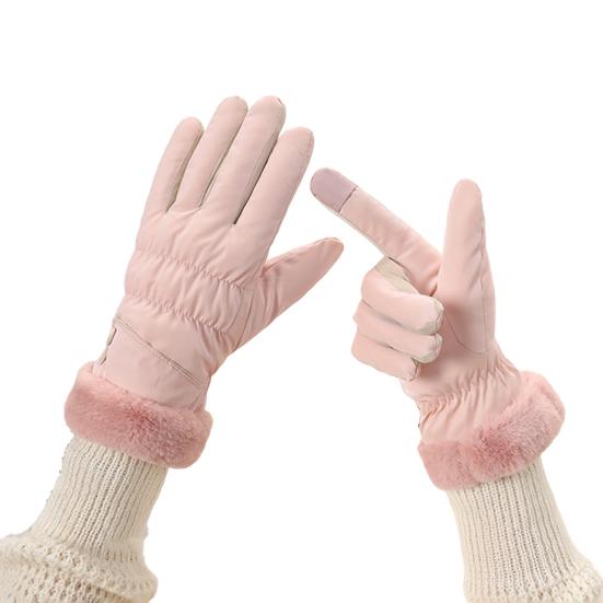 1 Pair Women Cycling Gloves Waterproof Wind-proof Touchscreen Fleece-Lined Gloves Winter Outdoor Cold Weather Warm Thick Full Finger Thermal Gloves