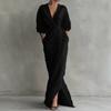 Women's V Neck Long Sleeve Maxi Dress Slim Fit Mid Rise Elegant Split Wrap Dress