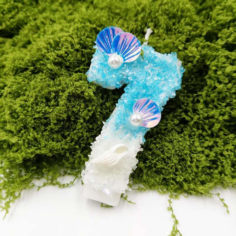 Blue and White Beach Digital Candle Birthday Cake Decoration Plug-in Birthday Candle Creative Design Exquisite