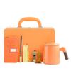 Orange Leather Gift Box: Ceramic Mug Set with Lid & Tea Infuser, Customizable Business Gift.
