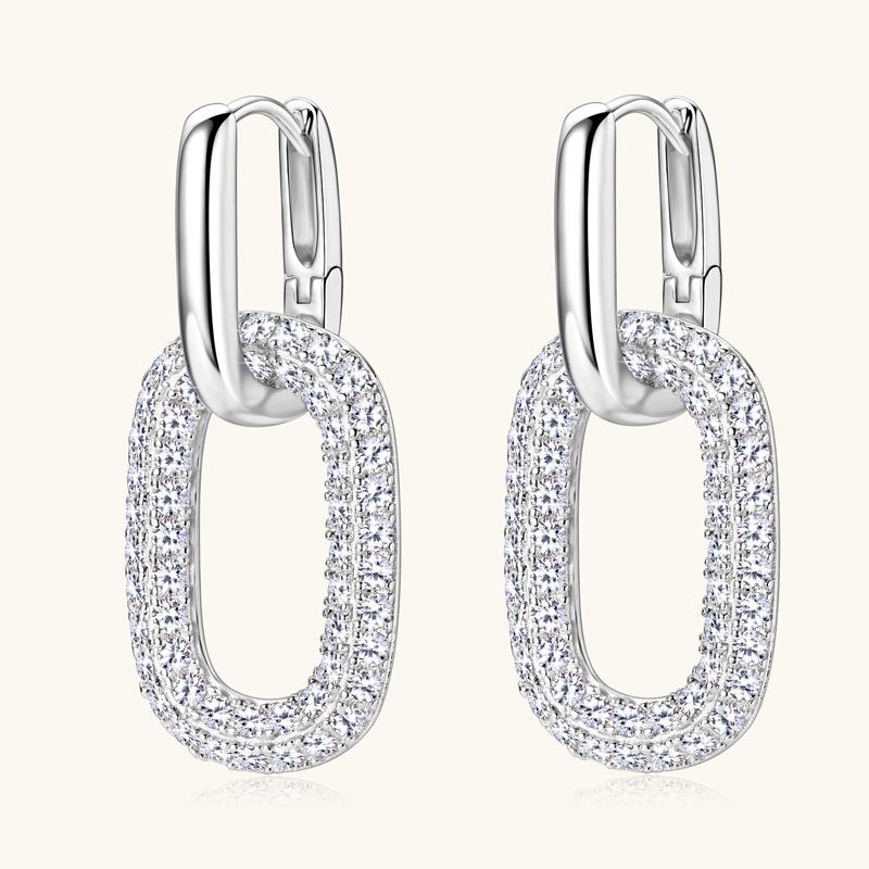 Elegant Moissanite Paperclip Dangle Earrings - Women's Silver Jewelry with Chic, Modern Design