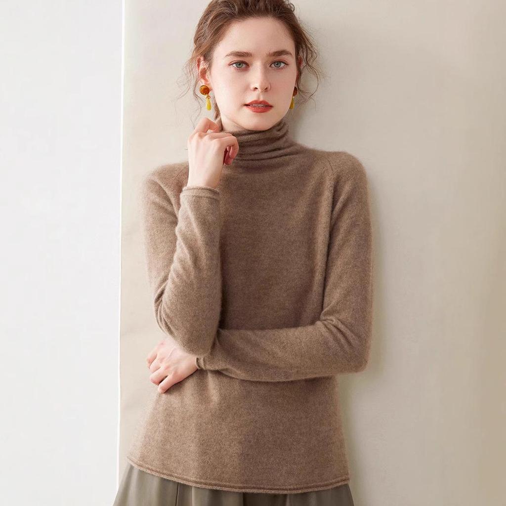 High-End Women's Loose Fit Cashmere Turtleneck Sweater with Rolled Edge