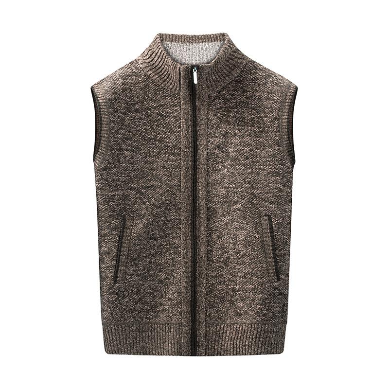 Men's Autumn And Winter New Style Sweater Vest Cardigan Knitted Loose Casual Sleeveless Fleece Lined Waistcoat Top