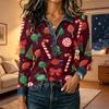 Women's Casual Long Sleeve Top Loose Fit Christmas Print Patchwork Shoulder