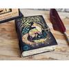 Fox Leather Vintage Look Handmade Leather Journal, Grimoire Fat Journal Blank Spell Book of Shadows Celestial Christmas Gifts