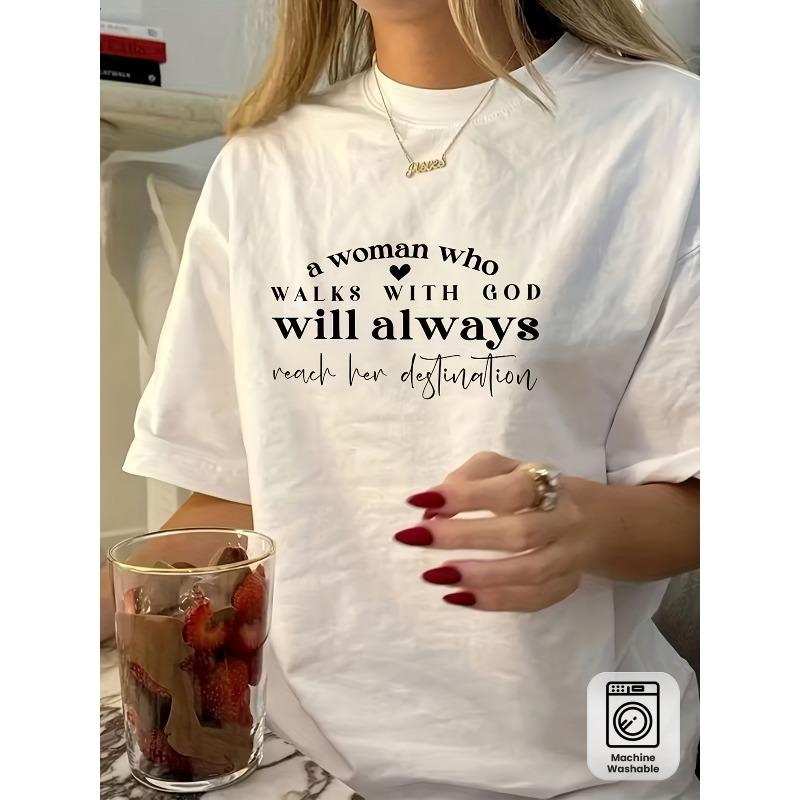 

Women s Walk with God Geometric Print T-Shirt Crew Neck Short Sleeve Casual Spring Summer Daily Top S