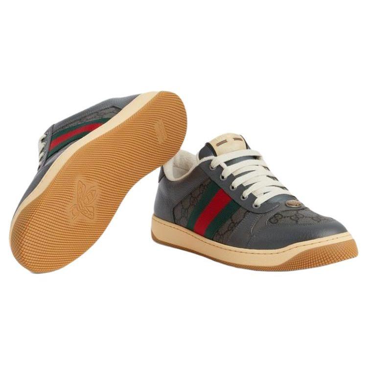 Gucci Screener Distressed Shoes Canvas Stylish Skateboarding Shoes Men's Gray 749622 FAB3X 8746