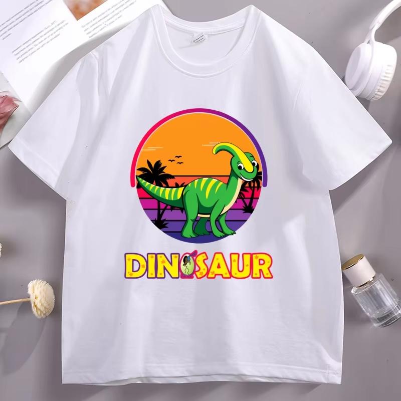 Cartoon Dinosaur Graphic T Shirts Cotton Shortsleeved Round Neck Tshirt Basic Tees Funny Round Neck Breathable Male Clothes