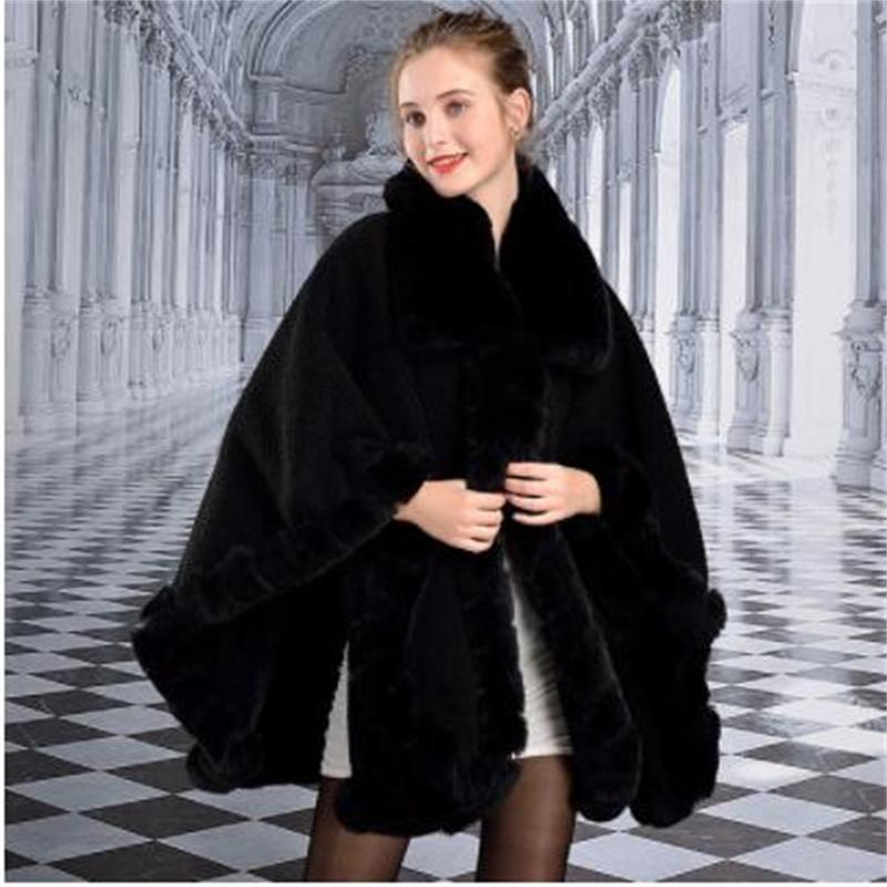 Зимняя женская накидка из искусственного кроличьего меха с воротником из зернистого — фото 9