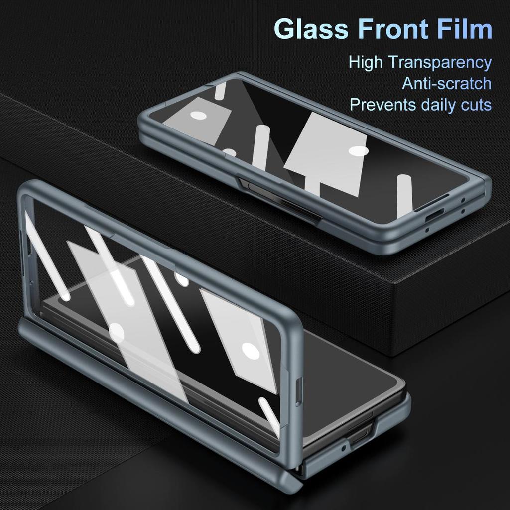 For Samsung Galaxy Z Fold 7 6 5 4 Phone Case ,Hinged Protection Cover Shockproof PC + Screen Tempered Glass Protector Film With Pen Slot & Free Stylus