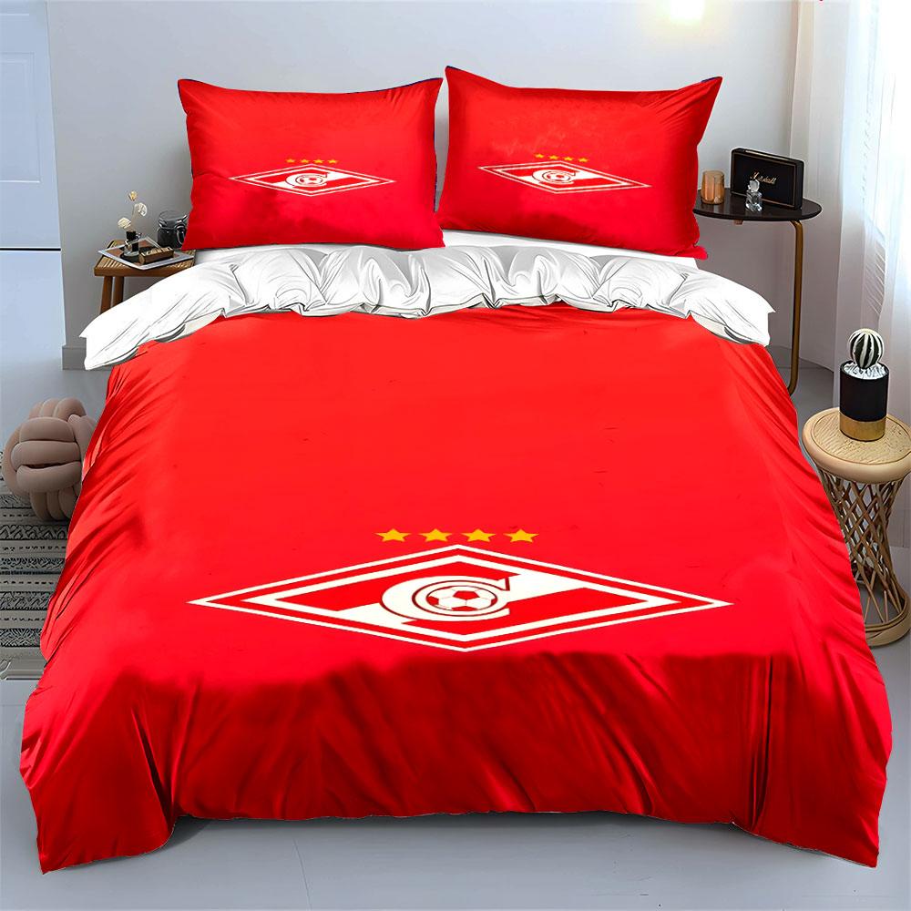 Red Diamond Logo with Stars and Soccer Ball Print Bedding Set Duvet Cover Pillowcases (1* Duvet Cover 2* Pillowcases Do Not Include Comforter)