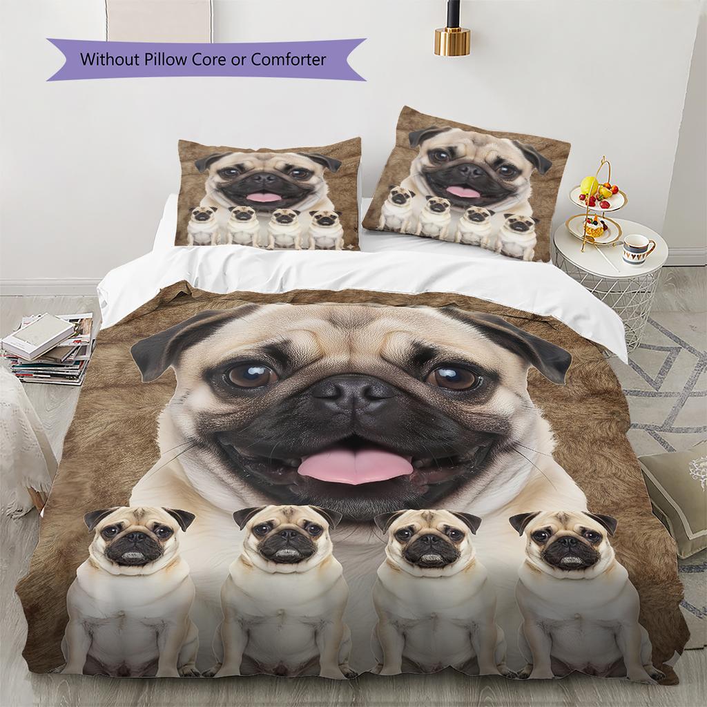 Bulldog Pattern Bedding Quilt Set Quilt Cover Pillowcase Home Decoration Gift (1 * duvet cover + 2 * pillowcase, without core)