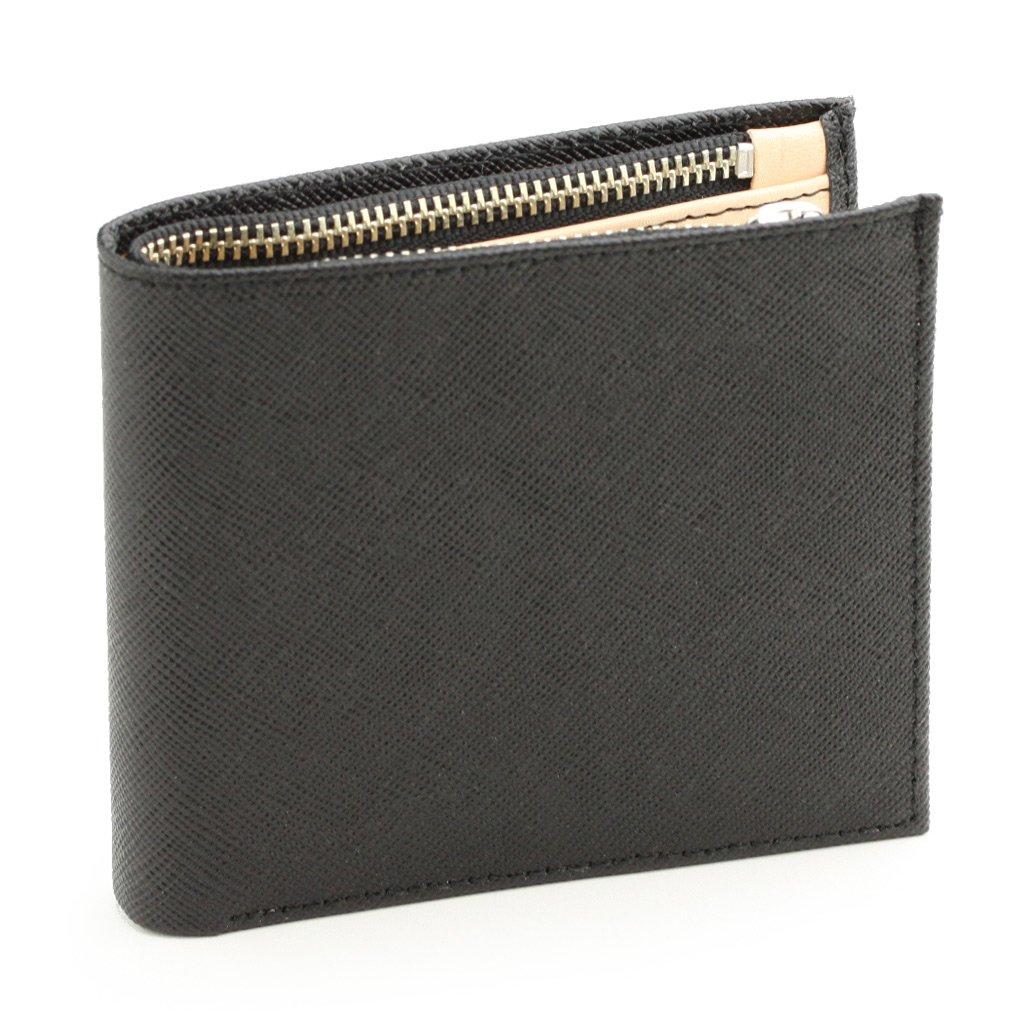 Made In Japan Genuine Leather Bifold Wallet Prism Texture Embossed Black [Abies] (Square Cowhide)